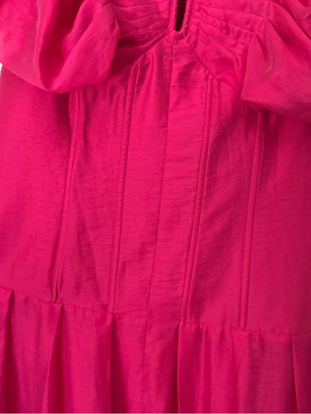 NWT CIEBON fuchsia pink magenta‎ sheer puff corset bustier midi sheer dress